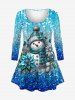 Christmas Ball Snowman Flower Ombre Sparkling Sequin Glitter 3D Printed Long Sleeve T-shirt and Leggings Plus Size Matching Set -  