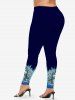 Christmas Ball Snowman Flower Ombre Sparkling Sequin Glitter 3D Printed Long Sleeve T-shirt and Leggings Plus Size Matching Set -  