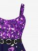 Plus Size Valentine's Day Heart Stars Moon Sparkling Sequin Glitter Buckle Belt 3D Print Tank Party Dress -  