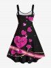 Plus Size Valentine's Day Rose Flowers Heart Glitter Sparkling Sequin 3D Print Tank Dress -  