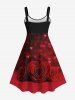 Robe Gothique Rose Cœur Bouclé Imprimés de Grande Taille à Paillettes - Rouge S