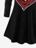 Plus Size Valentine's Day Heart Crystal Letters Glitter Sparkling Sequin 3D Print Long Sleeve T-shirt -  