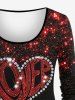 Plus Size Valentine's Day Heart Crystal Letters Glitter Sparkling Sequin 3D Print Long Sleeve T-shirt -  