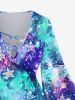 Plus Size Galaxy Stars Tie Dye Paint Splatter Graffiti Glitter 3D Print Lattice Crisscross Flare Sleeve T-shirt -  