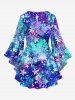 Plus Size Galaxy Stars Tie Dye Paint Splatter Graffiti Glitter 3D Print Lattice Crisscross Flare Sleeve T-shirt -  
