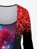 Plus Size Rose Flower Glitter Sparkling Sequin 3D Print 2 In 1 T-shirt -  