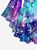 Plus Size Galaxy Stars Tie Dye Paint Splatter Graffiti Glitter 3D Print Lattice Crisscross Flare Sleeve T-shirt -  