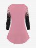 Plus Size Valentine's Day Cat Heart Colorblock Glitter Sparkling Sequin 3D Print Raglan Sleeve T-shirt -  