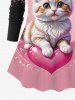 Plus Size Valentine's Day Cat Heart Colorblock Glitter Sparkling Sequin 3D Print Raglan Sleeve T-shirt -  