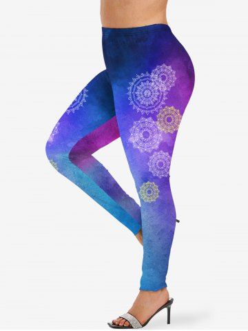 Plus Size Galaxy Tie Dye Ombre Mandala Floral Graphic Print Leggings - MULTI-A - 1X