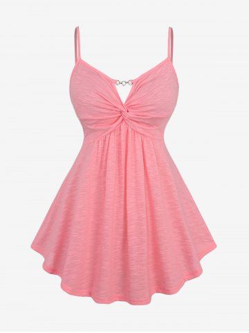 Plus Size Chain Panel Twist Cami Top and Flowers Leaf Print Ruffles Asymmetrical Open Front Cardigan Chiffon Top
