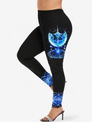 Plus Size Galaxy Star Moon Rose Flowers Cross Glitter Sparkling Sequin 3D Print Leggings -  