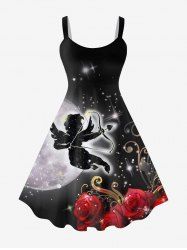Plus Size Valentine's Day Cupid Heart Moon Rose Flowers Glitter 3D Print Tank Dress -  