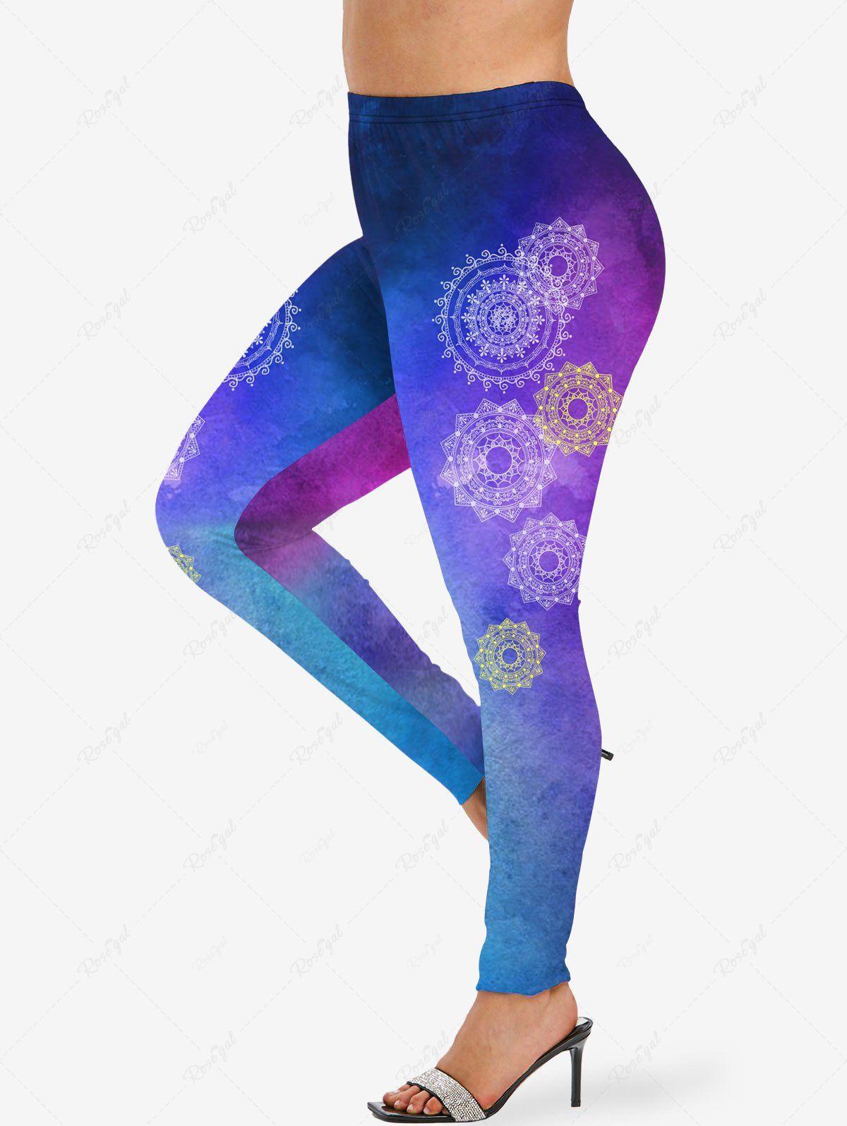 Trendy Plus Size Galaxy Tie Dye Ombre Mandala Floral Graphic Print Leggings  