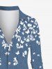 Chemise Boutonnée Fleur et Papillon Imprimés en Denim de Grande Taille - Bleu L