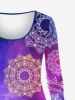 Plus Size Galaxy Tie Dye Ombre Mandala Floral Graphic Print Long Sleeve T-shirt -  