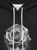 Sweat à Capuche Gothique Rose Fleur Imprimées à Doublure en Laine à Cordon - Noir XL