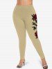 Plus Size Rose Flowers Leaf Print Leggings -  