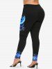 Plus Size Galaxy Star Moon Rose Flowers Cross Glitter Sparkling Sequin 3D Print Leggings -  