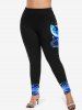 Plus Size Galaxy Star Moon Rose Flowers Cross Glitter Sparkling Sequin 3D Print Leggings -  