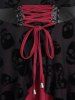 Plus Size Skulls Flocking Mesh Layered Lace Up PU Leather Grommets Heart Buckle Tank Top -  