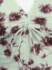 Ensemble de Tankini Rétro Plissé Rose Fleur Imprimée de Grande Taille à Volants - Beige 1X | US 14-16