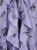 Plus Size Chain Panel Ruched Cami Top and Flower Print Turndown Collar Lettuce Trim Ruffles Tie Top -  