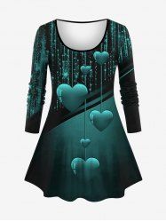Plus Size Valentine's Day Heart Colorblock Glitter Tassel 3D Print Long Sleeve T-shirt -  