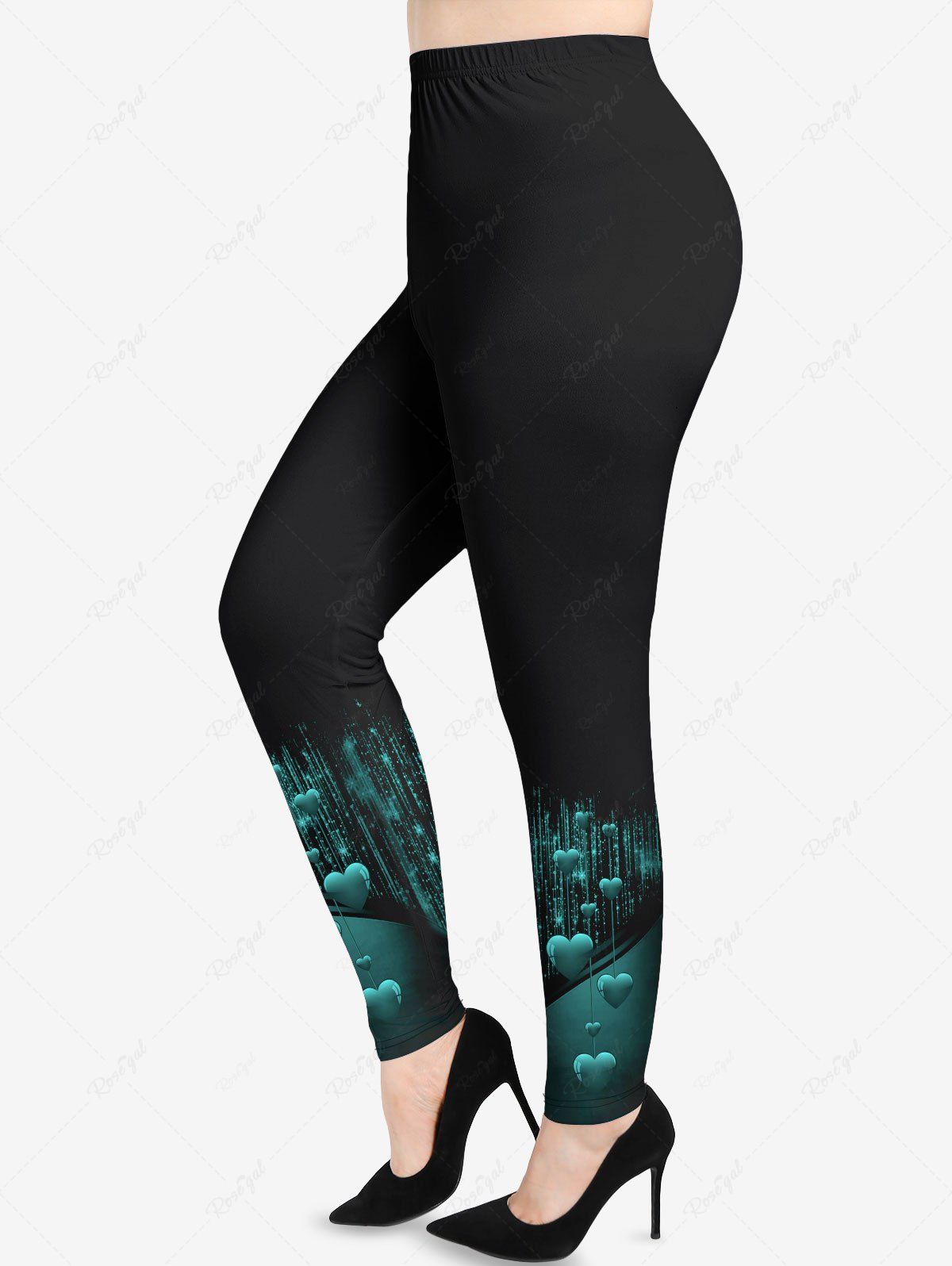 Fashion Plus Size Valentine's Day Heart Colorblock Glitter Tassel 3D Print Leggings  