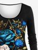 Plus Size 3D Rose Flower Leaf Print Long Sleeves Valentines T-shirt -  