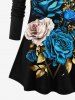 T-shirt 3D Feuille et Fleur Imprimées de Grande Taille à Manches Longues - Bleu 6X