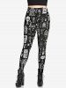 Gothic Skulls Flower Tree House Print Skinny Leggings -  
