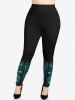 Plus Size Valentine's Day Heart Colorblock Glitter Tassel 3D Print Leggings -  