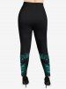 Plus Size Valentine's Day Heart Colorblock Glitter Tassel 3D Print Leggings -  