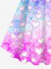 Robe Brillante Ceinturée à Imprimé Cœur et Galaxie 3D Grande-Taille - Pourpre  6X