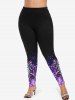 Plus Size Glitter Sparkling Rose Flower Galaxy Print Ombre Skinny Leggings -  