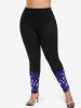 Plus Size Glitter Sparkling Rose Flower Galaxy Stars Print Skinny Leggings -  