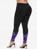 Plus Size Glitter Sparkling Rose Flower Galaxy Stars Print Skinny Leggings -  