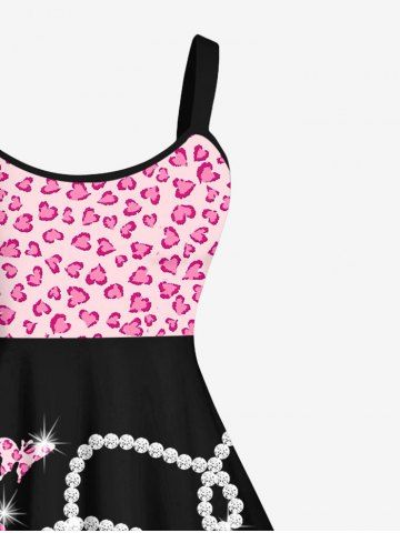 Plus Size Valentine's Day Heart Bowknot Dog Butterfly Pearl Chain Glitter 3D Print Tank Dress