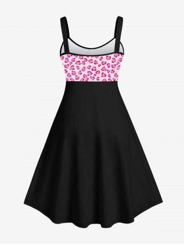 Plus Size Valentine's Day Heart Bowknot Dog Butterfly Pearl Chain Glitter 3D Print Tank Dress