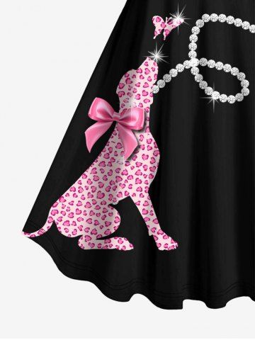 Plus Size Valentine's Day Heart Bowknot Dog Butterfly Pearl Chain Glitter 3D Print Tank Dress