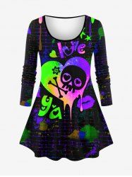 Plus Size Valentine's Day Skulls Heart Flower Brick Wall Paint Splatter Letters Print T-shirt -  