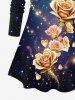 T-shirt Brillant 3D Rose Etoile Cœur Galaxie Imprimés de Grande Taille Saint-Valentin - Noir 6X