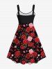 Robe débardeur imprimée 3D avec ceinture à boucle florale en forme de cœur et de rose, grande taille, pour la Saint-Valentin - Rouge L