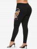 Plus Size Valentine's Day Rose Flower Heart Glitter Sparkling Sequin 3D Print Leggings -  