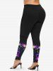Plus Size Valentine's Day Skull Skeleton Heart Flower Paint Splatter Brick Wall Print Leggings -  