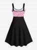 Plus Size Valentine's Day Heart Bowknot Cat Butterfly Pearl Chain Glitter 3D Print Tank Dress -  
