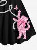 Plus Size Valentine's Day Heart Bowknot Cat Butterfly Pearl Chain Glitter 3D Print Tank Dress -  