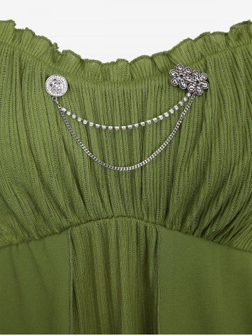 Plus Size Floral Chain Decor Ruffles Ruched Layered Solid Chiffon Tank Top