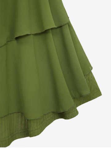 Plus Size Floral Chain Decor Ruffles Ruched Layered Solid Chiffon Tank Top